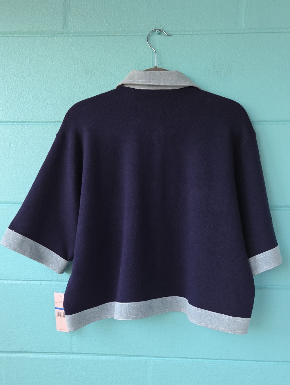 NWT " Nanette Lepore" Denim Trim Cropped Cardigan Woman's Size Large or X-Large - Picture 4 of 8